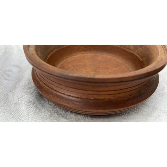 Vintage Hand Turned Walnut Wooden Trinket Dish Container 4" Wide - Picture 3 of 9